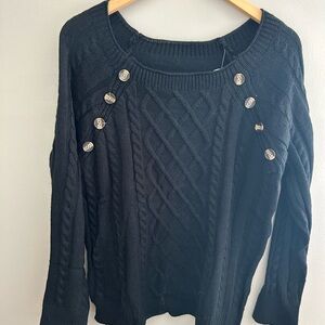 Women’s black sweater. Button detailed. Cable front. NWT